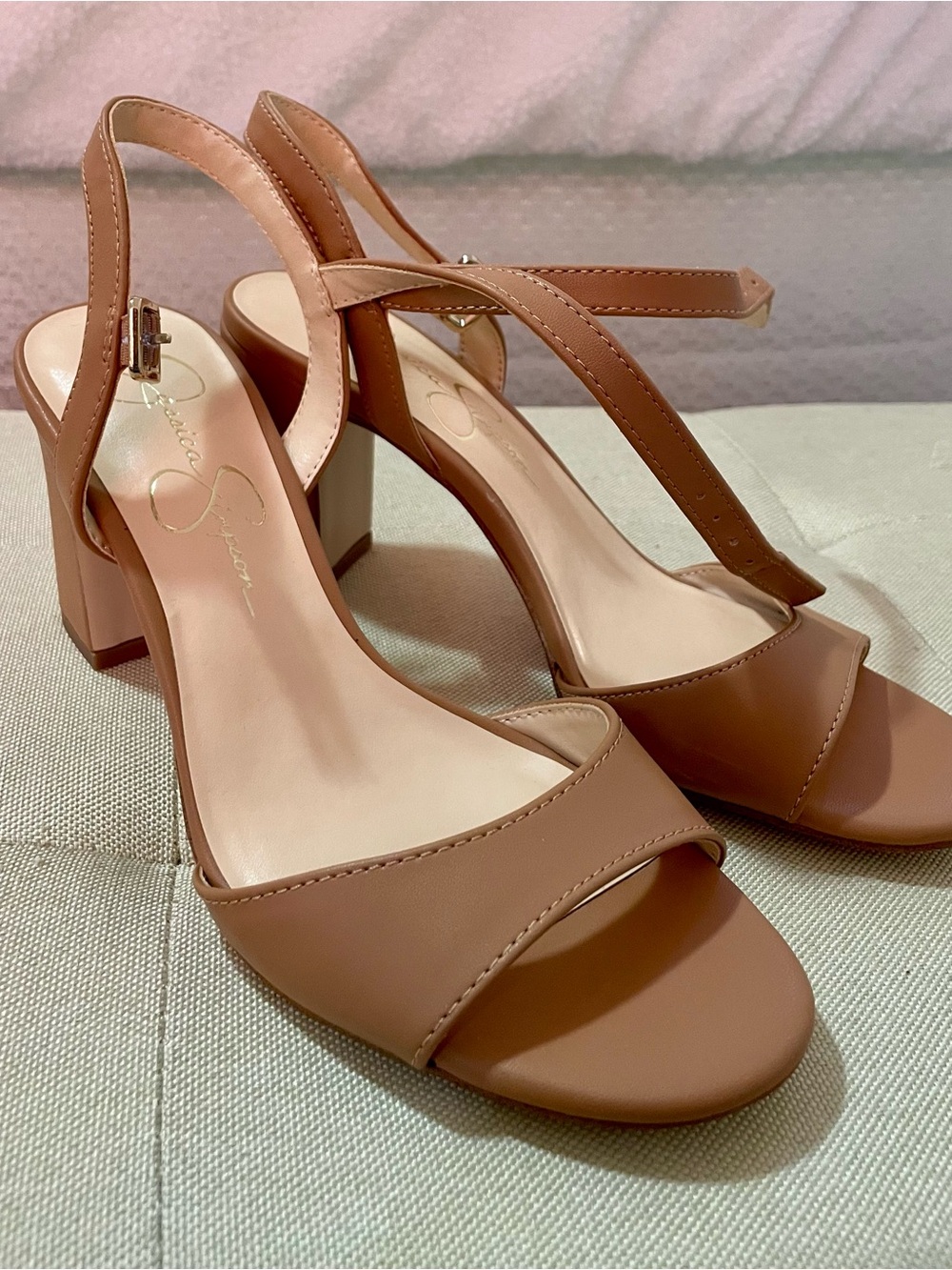 Jessica Simpson Tan Block Heel Slingback Sandals
